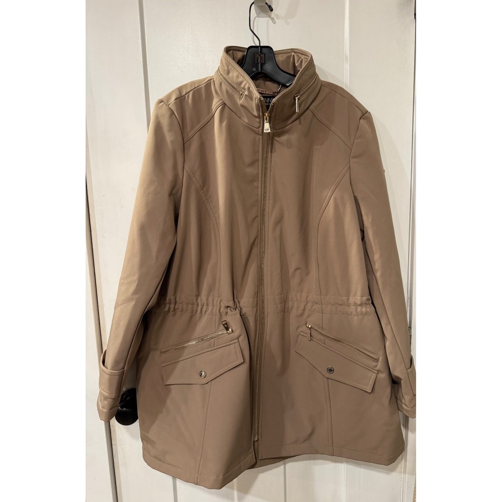 Dennis by Dennis Basso Tan Utility Jacket 1X Gold Hardware Cinched Waist Anorak
